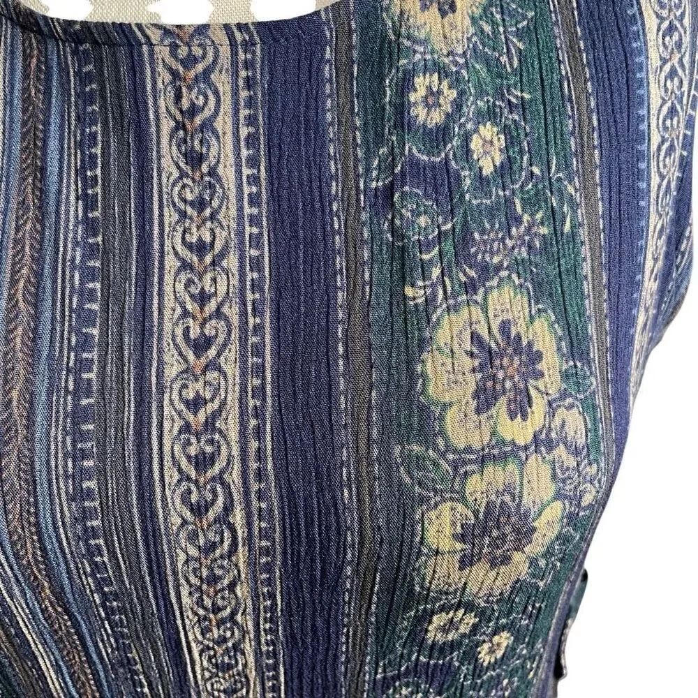 Vtg Sag Harbor Womens Midi Dress LP Teal Batik Sleeveless Art Style Boho Lagom - Picture 7 of 8